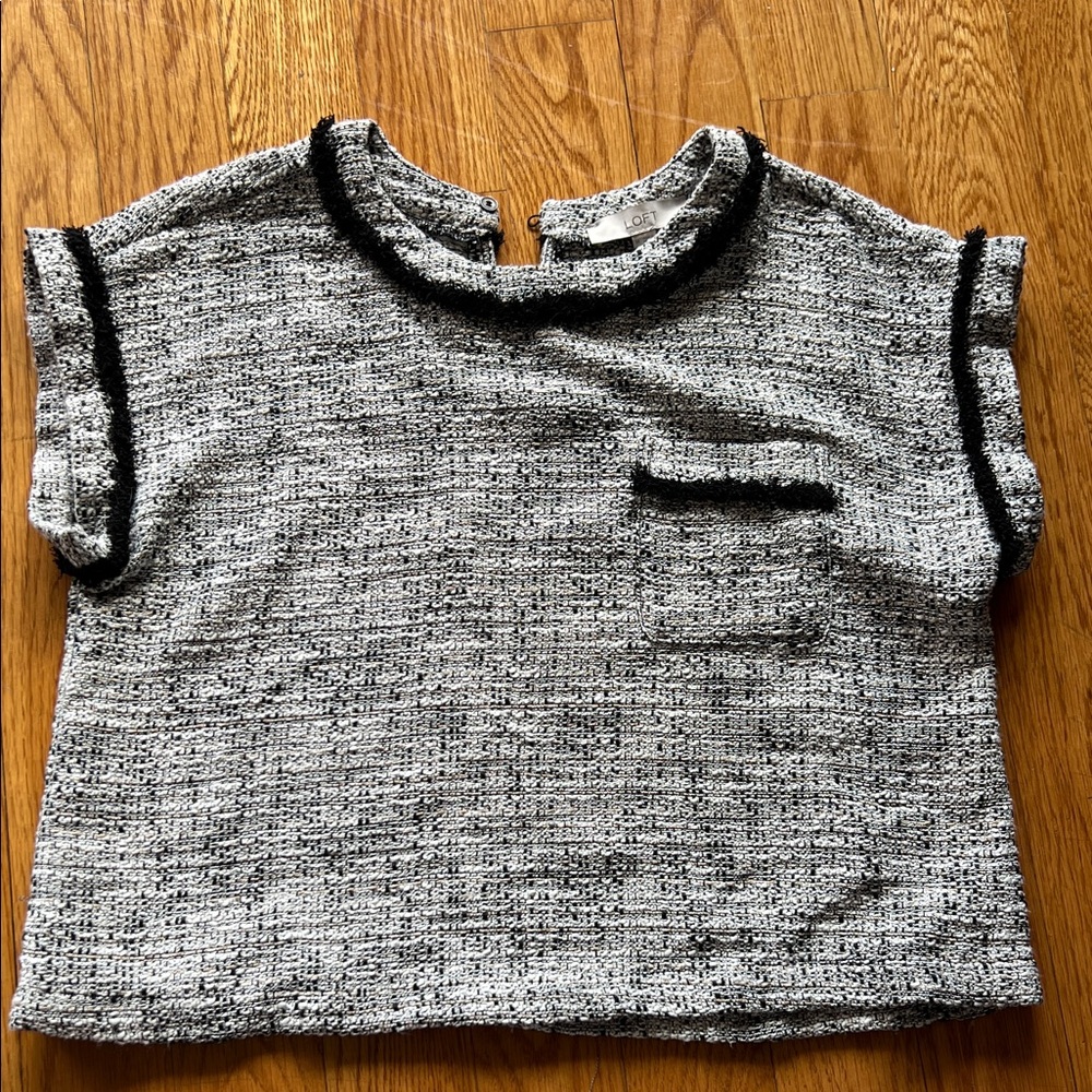 LOFT Tweed Blouse - Black and Gray